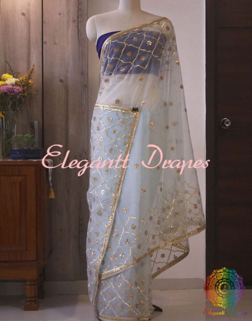 Baby Blue Pure Organza Gota Patti Handwork Saree – Handloom Saree Online India | Elegantt Drapes