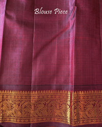 Taupe Maroon Pure Kanjivaram Silk Saree – Matching Blouse Piece View showcasing the coordinated blouse fabric designed to complement the taupe body, maroon accents and traditional gold zari saree border.