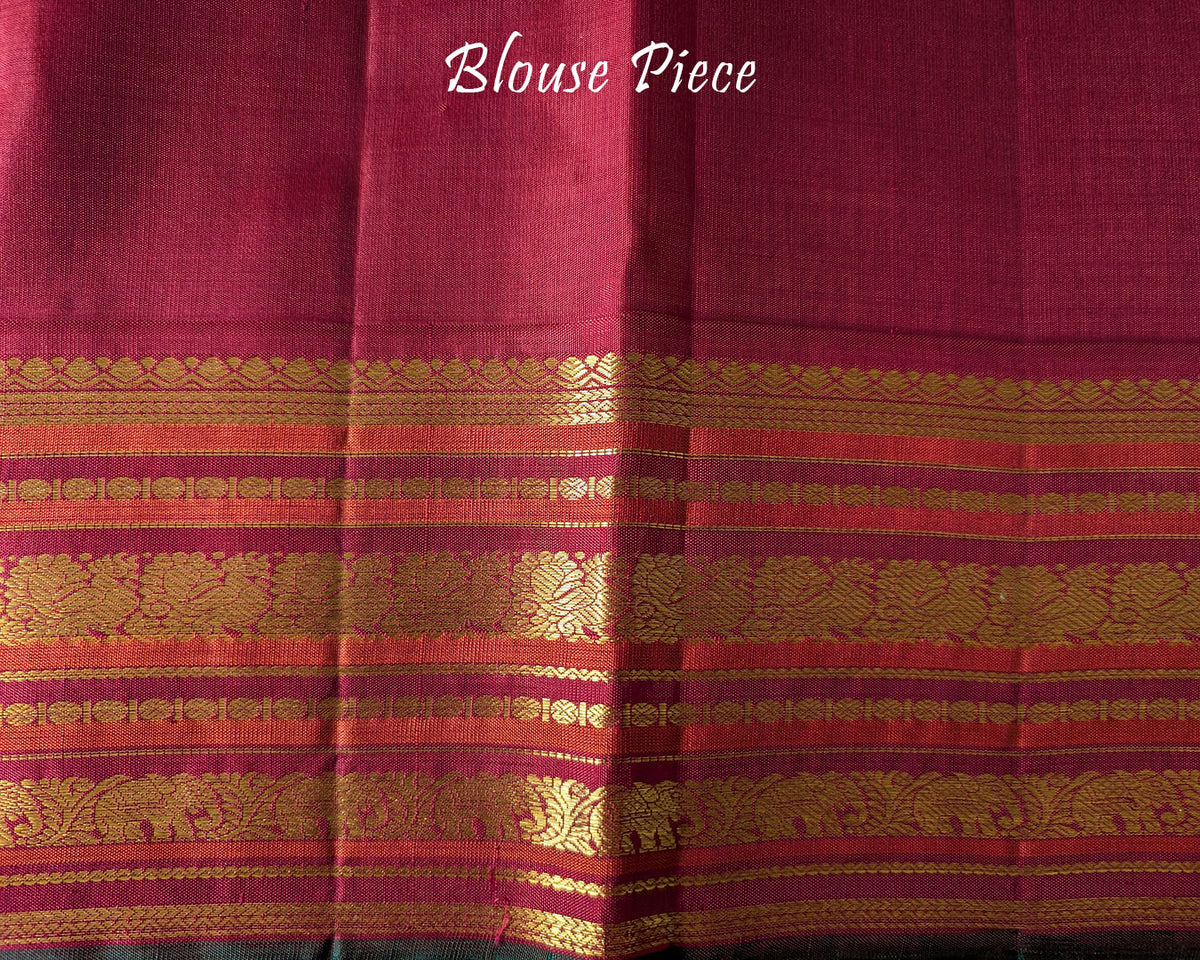 Matching blouse piece of the Taupe Pure Kanjivaram Silk Saree with coordinated 2-Gram Gold Zari detailing