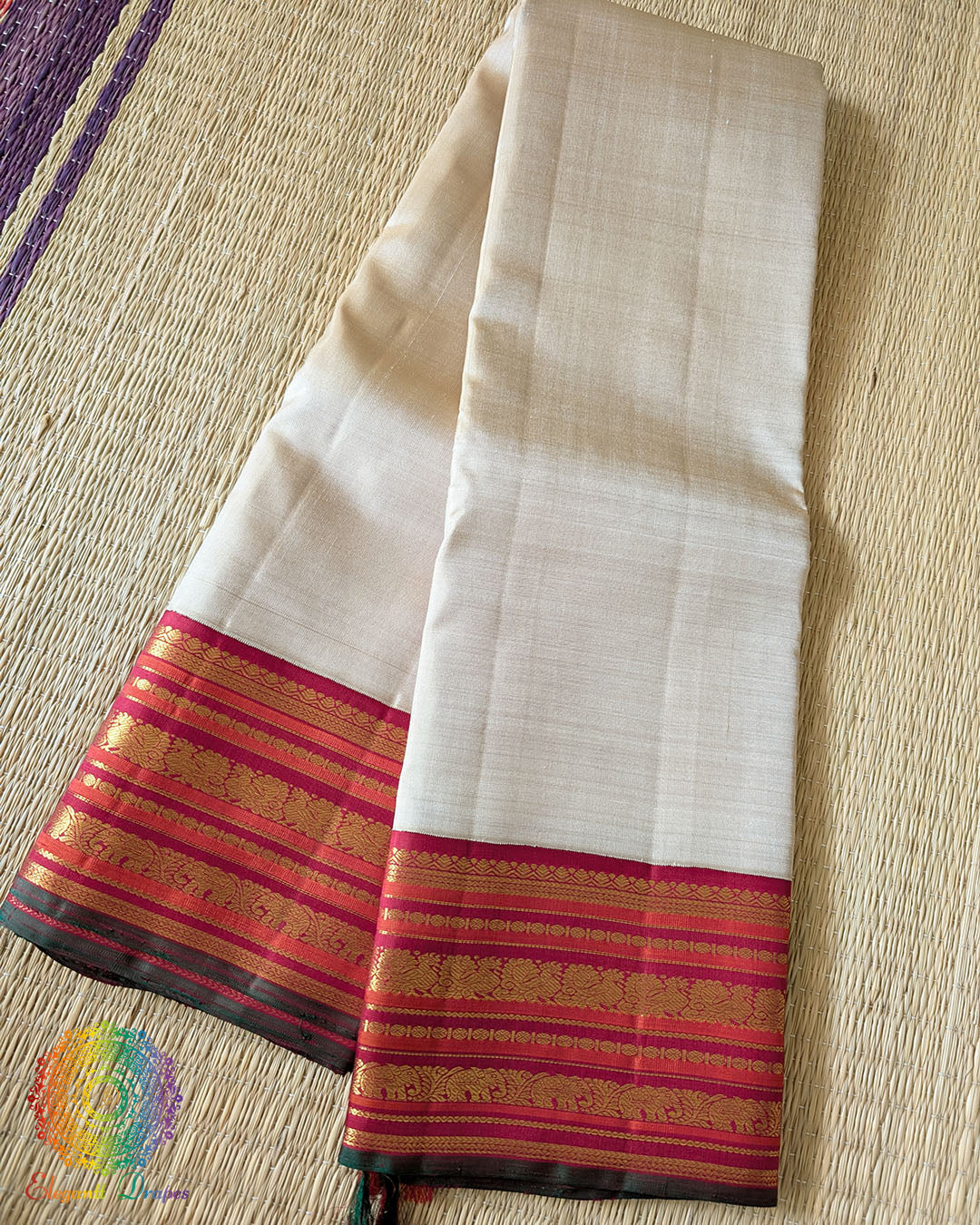 Taupe Pure Kanjivaram Silk Saree with 2-Gram Gold Zari
