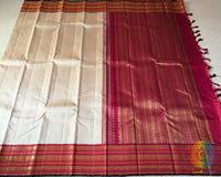 Taupe Pure Kanjivaram Silk Saree with 2-Gram Gold Zari showcasing its elegant drape and luxurious silk texture