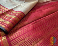 Intricately woven pallu of Taupe Pure Kanjivaram Silk Saree featuring traditional 2-Gram Gold Zari craftsmanship