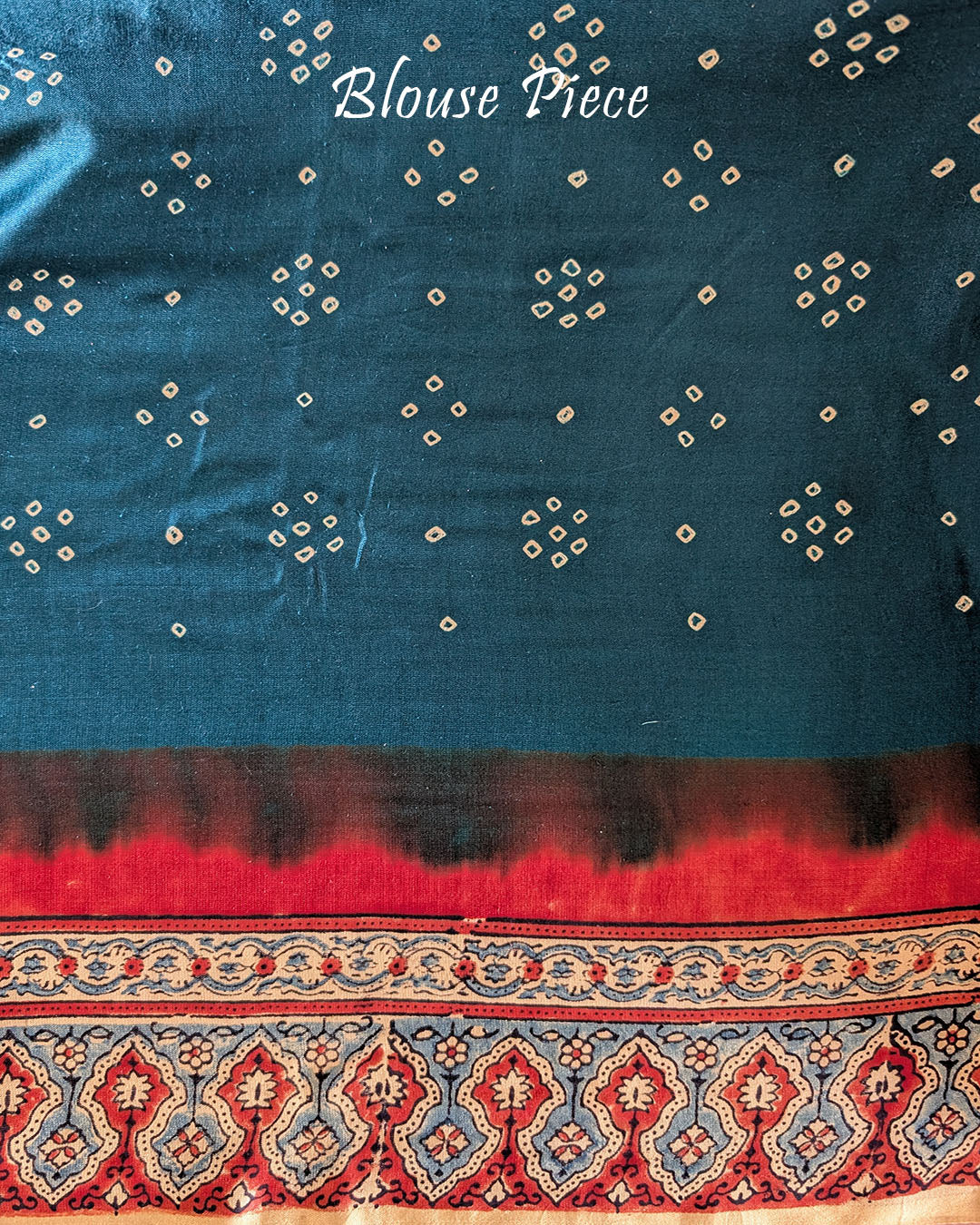 Blouse Piece of Teal Blue Gharchola Pure Gajji Silk Bandhani Saree