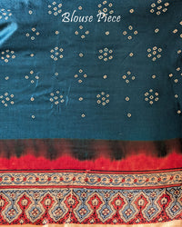 Blouse Piece of Teal Blue Gharchola Pure Gajji Silk Bandhani Saree