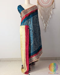 Teal Blue Gharchola Pure Gajji Silk Bandhani Saree Front View