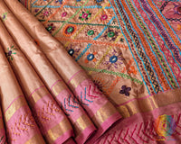 Close-up of Handcrafted Lambani Motifs on Kanjivaram Silk Saree