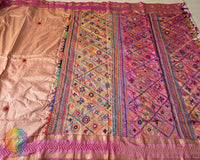 Detailed Lambani Hand Embroidery on Terracotta Beige Pure Kanjivaram Silk Saree