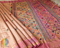 Close-up of Pink Pallu and Lambani Handwork on Kanjivaram Silk Saree