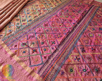 Close-up of Sindhur Lambani Handwork on Terracotta Beige Kanjivaram Silk Saree