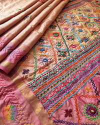 Terracotta Beige Kanjivaram Silk Saree with Pink Border and Pallu