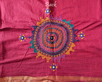 Tomato Red Mangalgiri Cotton Lambani Embroidered Blouse Piece back with intricate hand embroidery