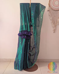 Turquoise Bengal Tissue Saree with Sequins Work