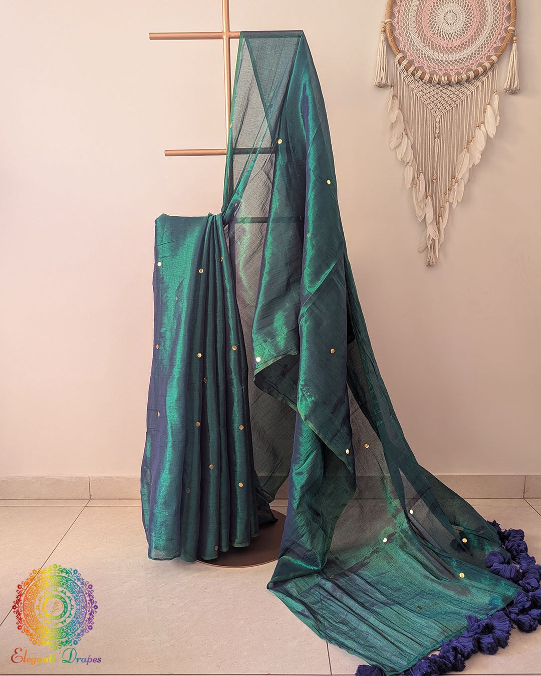 Turquoise Bengal Tissue Saree with Sequins Work