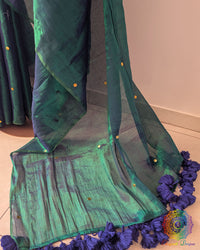 Turquoise Bengal Tissue Saree with Sequins Work