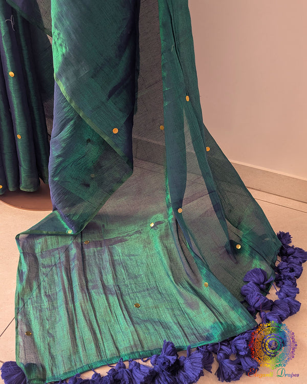 Turquoise Bengal Tissue Saree with Sequins Work