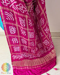 Full pallu view showcasing the traditional Gharchola pattern on the Turquoise Blue Pure Gajji Silk Saree