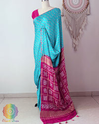 Side view of the Turquoise Blue Pure Gajji Silk Bandhani Saree