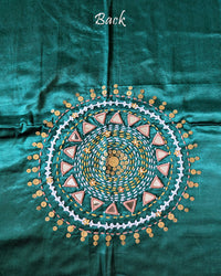 Back View of Turquoise Mashru Silk Kutch Handwork Blouse Piece