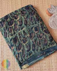 Turquoise Nashpal Pomegranate Modal Tussar Saree folded view