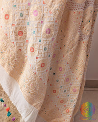Festive off white bandhani dupatta close view