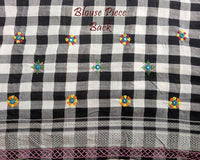 Back view of matching blouse for Black Checked Ilkal Cotton Saree