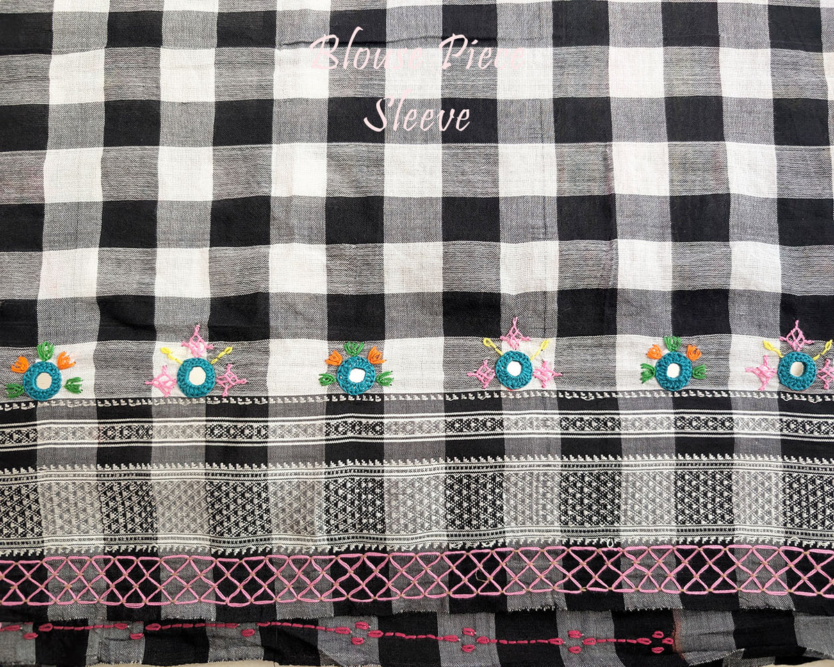 Sleeve detail of matching blouse for Black Ilkal Cotton Saree