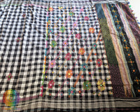 Palla detail of Black Checked Ilkal Cotton Saree with Lambani embroidery