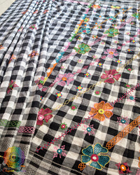 Black Checked Ilkal Cotton Saree with Lambani Hand Embroidery