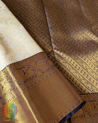 Off White Kanjivaram Silk Saree with Blue Palla