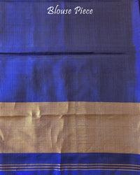 White Blue Handwoven Mulberry Silk Rajkot Patola Saree – Matching Blouse Piece View showcasing the accompanying blouse fabric coordinated with the saree's white and blue colour palette and traditional Patola design.