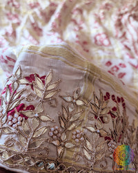 Close-up of Gharchola pattern on Off White Gajji Silk Saree