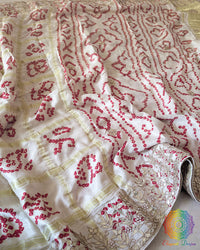 Close-up of Gota Patti Handwork on Off White Gajji Silk Gharchola Saree