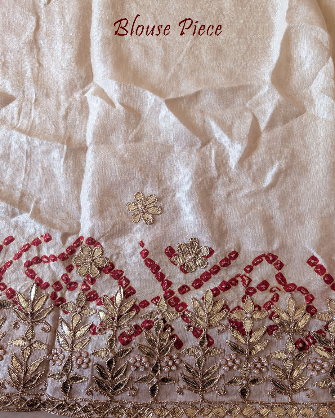 Blouse piece of Off White Gajji Silk Gharchola Saree with Gota Patti Handwork