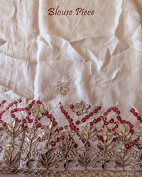 Blouse piece of Off White Gajji Silk Gharchola Saree with Gota Patti Handwork
