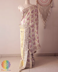 Off White Gajji Silk Gharchola Saree with Gota Patti Handwork side drape