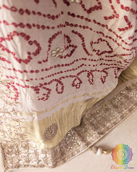 Close-up of Gota Patti embellishment on Off White Gajji Silk Gharchola Saree
