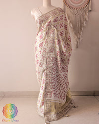 Off White Gajji Silk Gharchola Saree with Gota Patti Handwork front drape