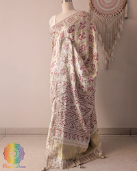Off White Gajji Silk Gharchola Saree full drape view with Gota Patti Handwork