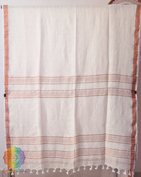 Full ivory white linen saree laid open showing overall design and layout