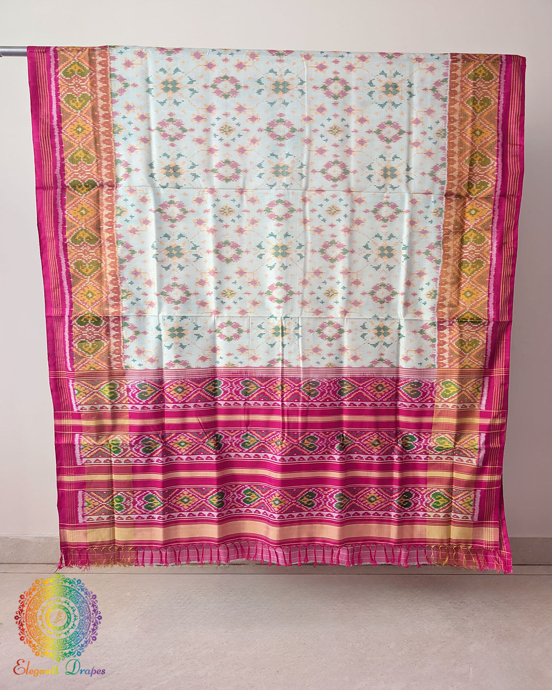 White pure mulberry silk Rajkot Patola saree open view