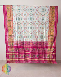 White pure mulberry silk Rajkot Patola saree open view