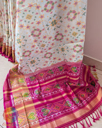 White pure mulberry silk Rajkot Patola saree palla