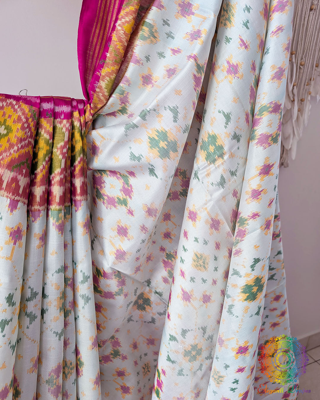 White pure mulberry silk Rajkot Patola saree weave