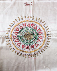 Back View of White Mashru Silk Kutch Handwork Blouse Piece