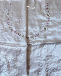 Close-up of Kutch mirror work on front neckline of White Mashru Silk Blouse Piece