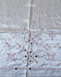 Close-up of Kutch mirror embroidery on sleeve of White Mashru Silk Blouse Piece