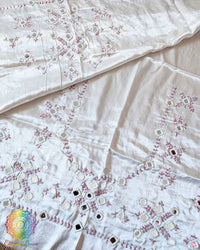White Mashru Silk Kutch Mirror Work Blouse Piece full view