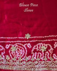 Matching blouse sleeve showcasing coordinated gota patti work and fabric detailing