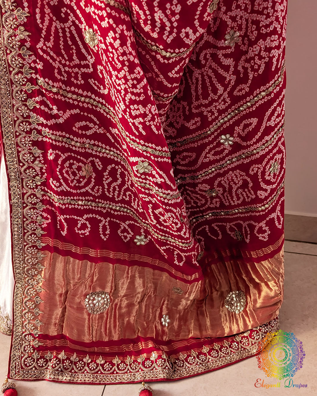 Detailed red palla close up showcasing Rasmandal design and intricate craftsmanship