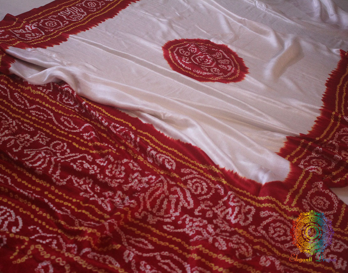 White Gajji Silk Saree with Red Palla open view